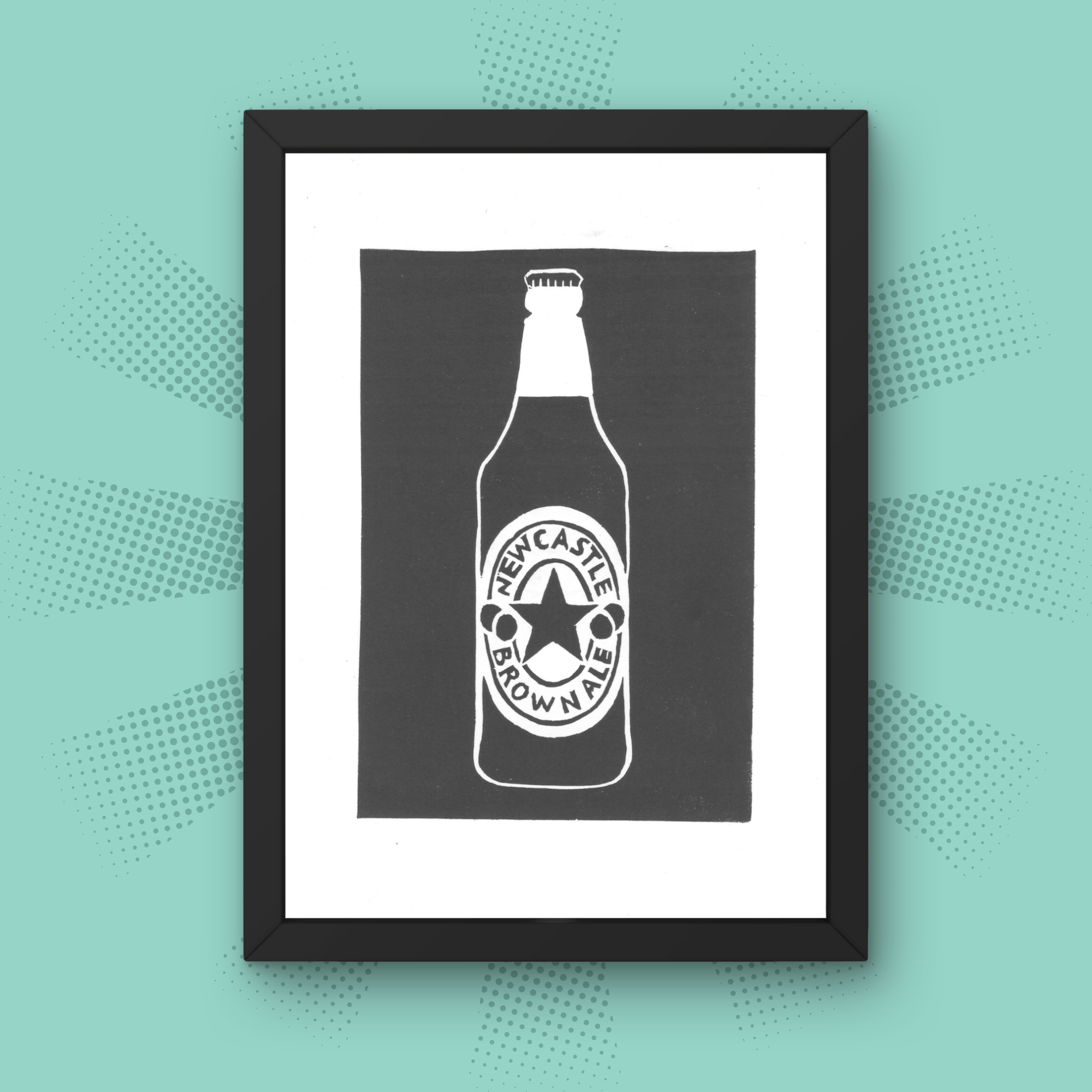 Newcastle Brown Ale - A5 Lino Print