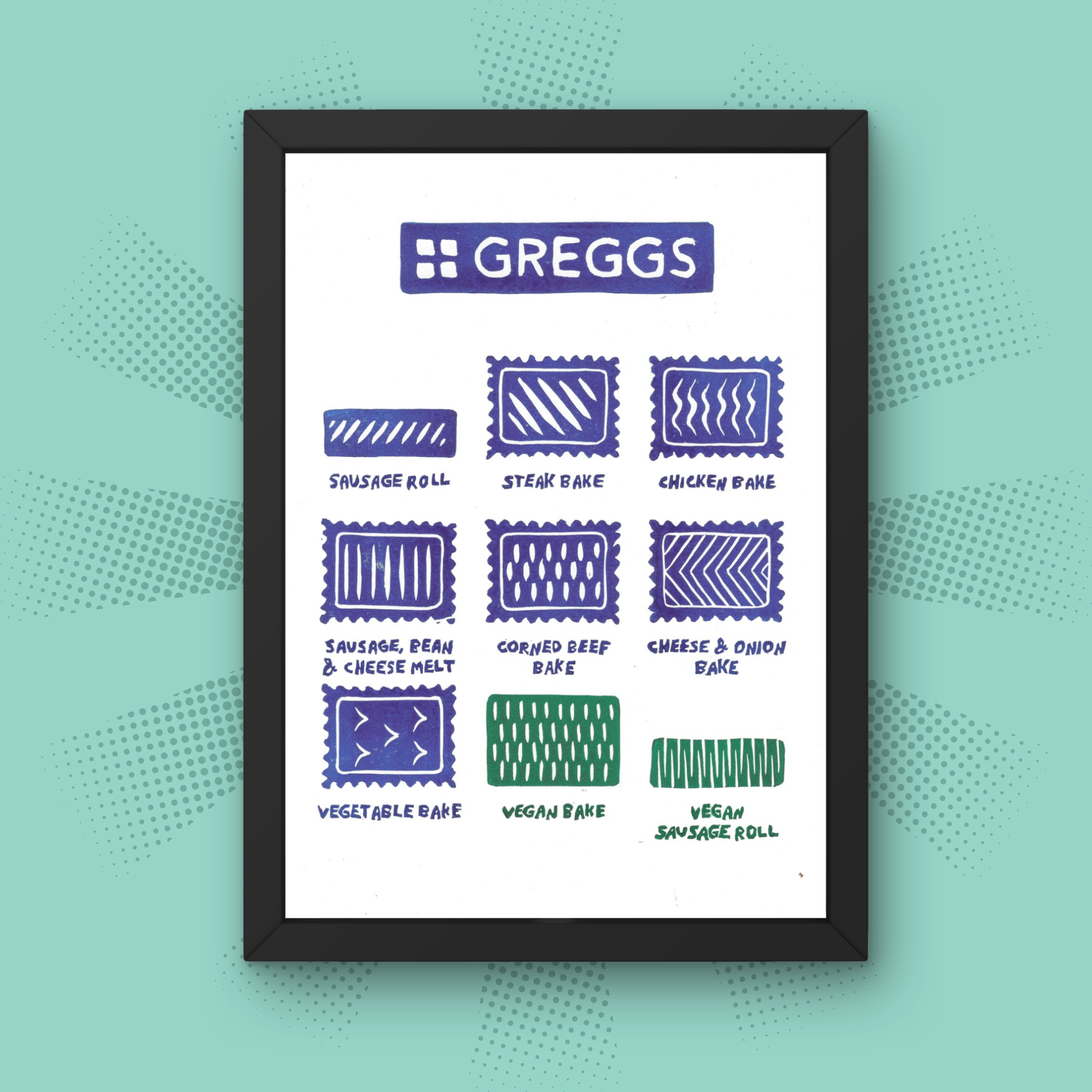 Greggs Bakes - Colour A4 Lino Print