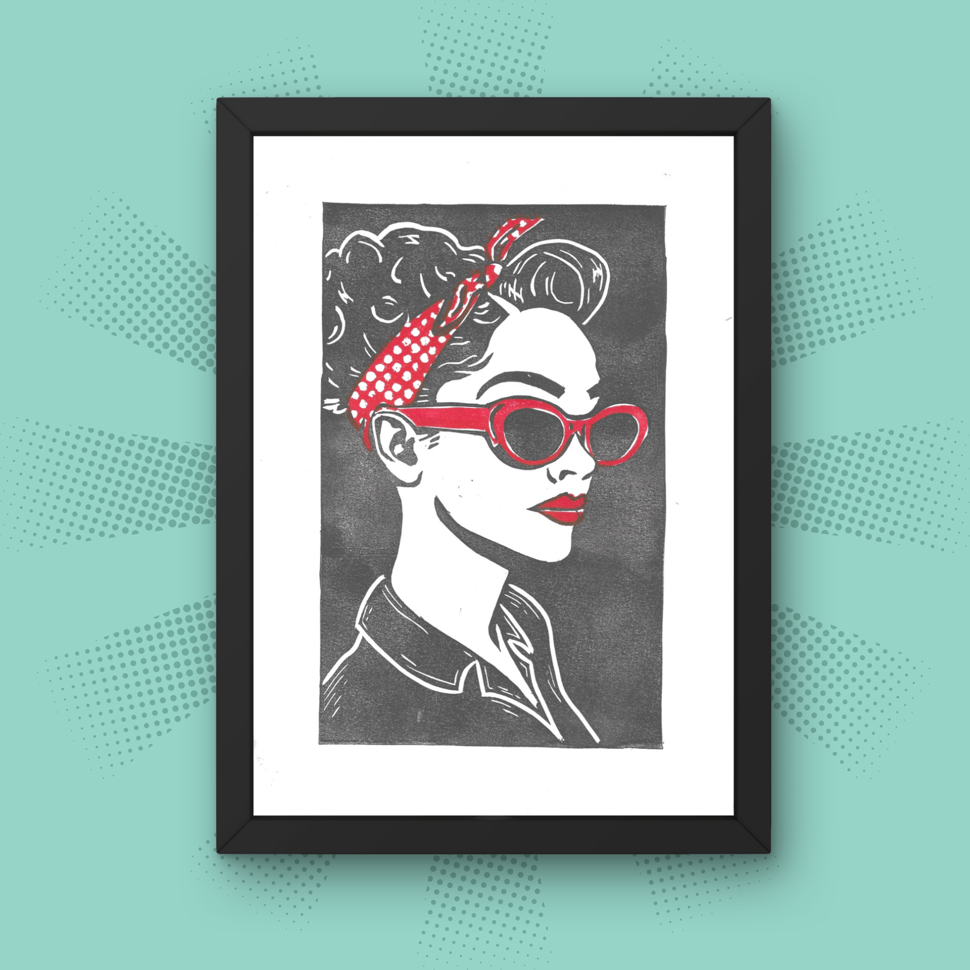 Pin-up Bandana - A5 Lino Print