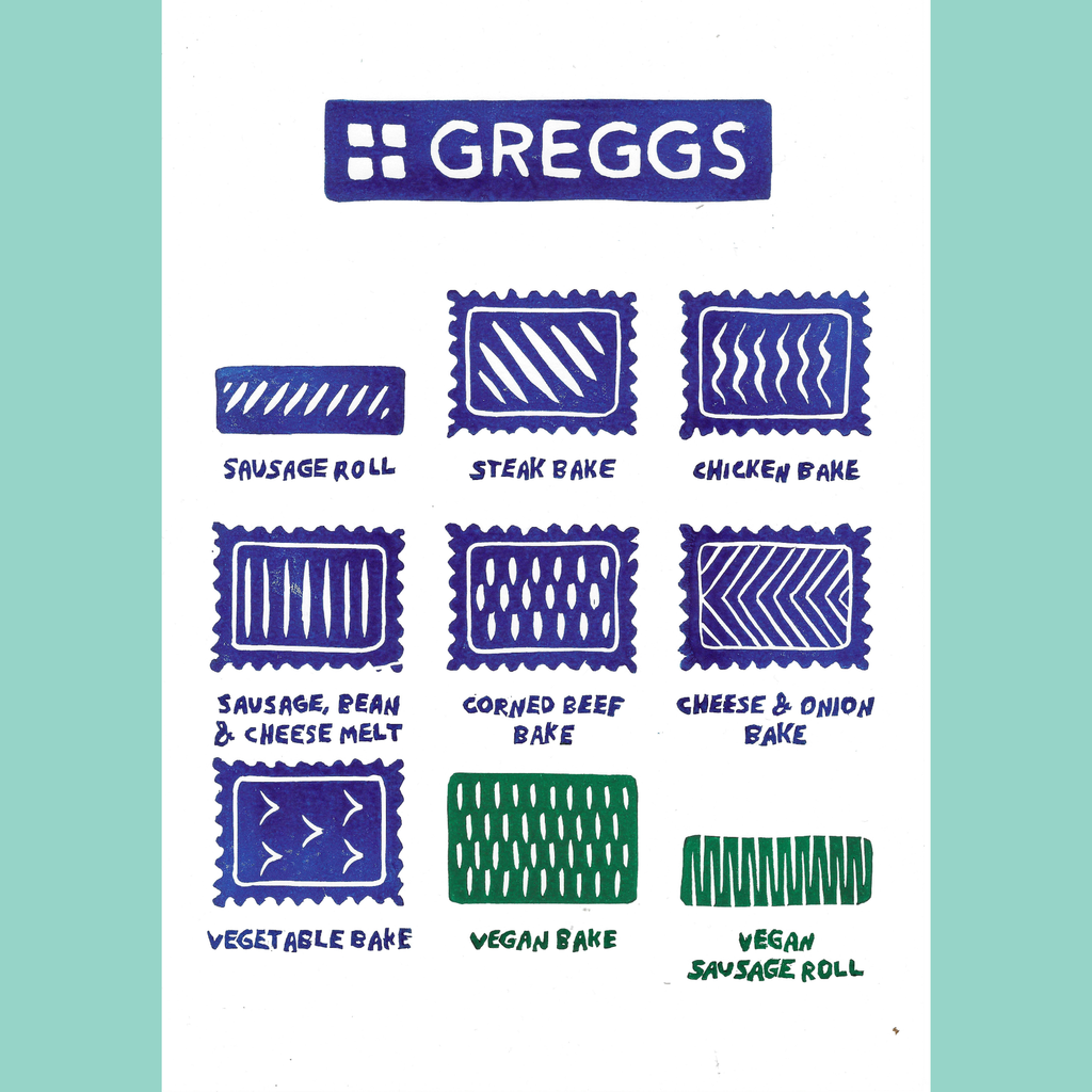 Greggs Bakes - Colour A4 Lino Print
