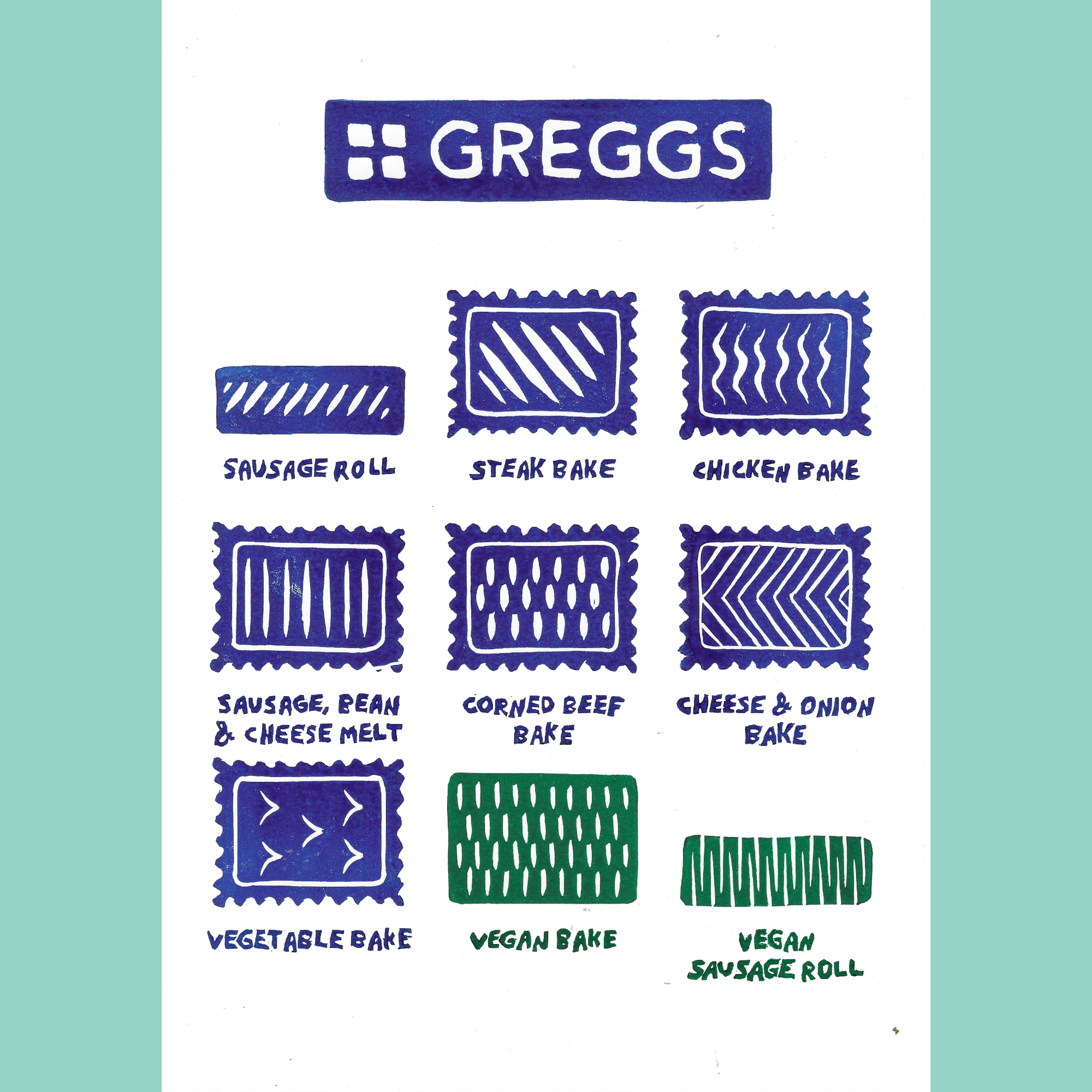 Greggs Bakes - Colour A4 Lino Print