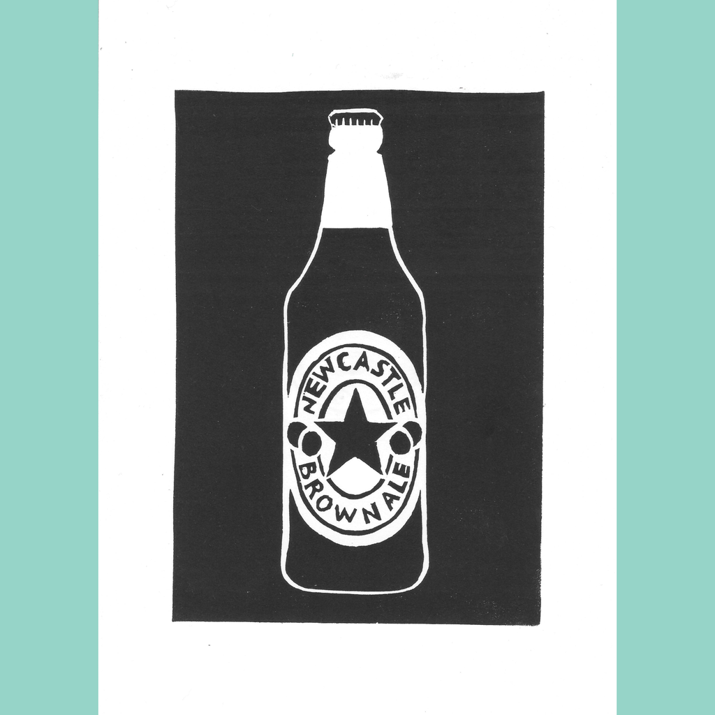 Newcastle Brown Ale - A5 Lino Print