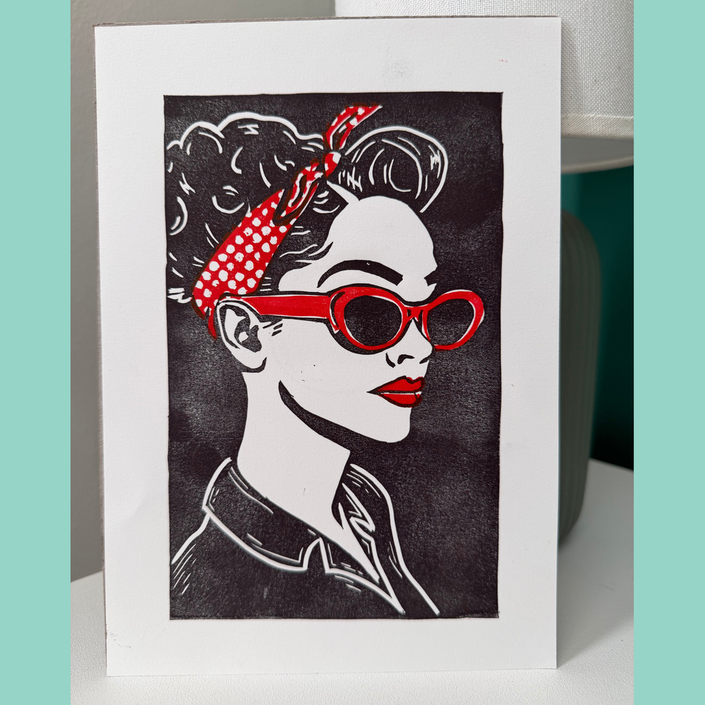 Pin-up Bandana - A5 Lino Print