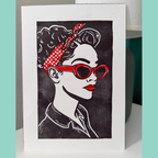Pin-up Bandana - A5 Lino Print