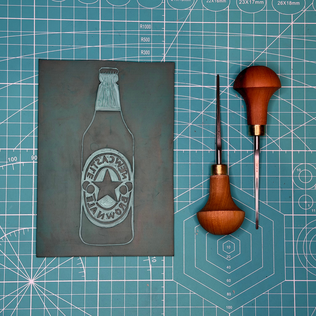 Newcastle Brown Ale - A5 Lino Print
