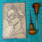 Pin-up Bandana - A5 Lino Print